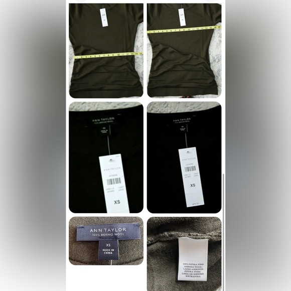 NEW Ann Taylor Brown 100%  Fine Merino Wool tight Knit Sweater w/accent … - Picture 4 of 4